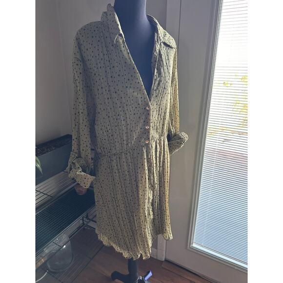 ZARA Polka Dot  collared Button-Front Shirt Dress – Long Sleeve Light Green Midi - Picture 2 of 10